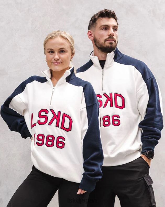 アラムナイ 1/4 ジップ セーター オーバーサイズ - ネイビーレッド LSKD ユニセックス 衣服 082HP408