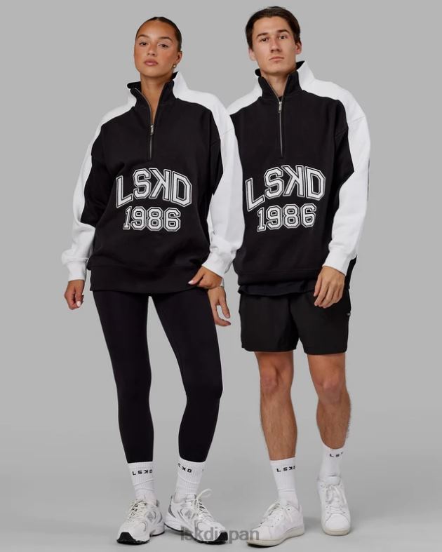 アラムナイ 1/4 ジップ セーター オーバーサイズ - ブラックホワイト LSKD ユニセックス 衣服 082HP448