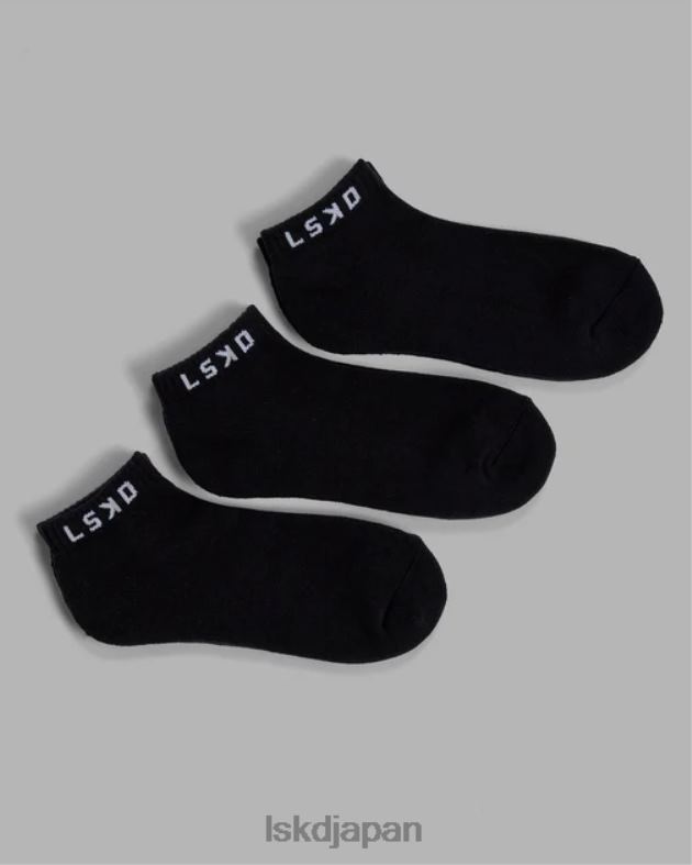 毎日 3 パック アンクル ソックス - ブラック LSKD ユニセックス アクセサリー 082HP867