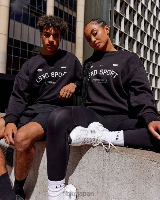 フリースローセーターオーバーサイズ - ブラック LSKD ユニセックス 衣服 082HP350