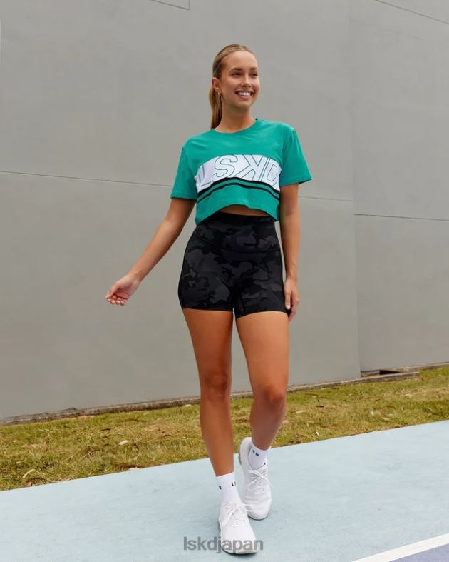 ラインナップ クロップド T シャツ - ホワイト - ハイパー ティール LSKD 女性 衣服 082HP289