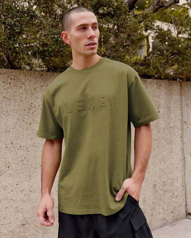 スタンプ付きヘビーウェイト T シャツ オーバーサイズ - モスストーン LSKD ユニセックス 衣服 082HP219