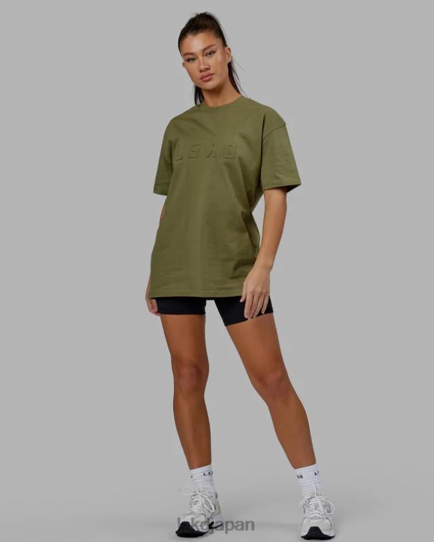 スタンプ付きヘビーウェイト T シャツ オーバーサイズ - モスストーン LSKD ユニセックス 衣服 082HP219