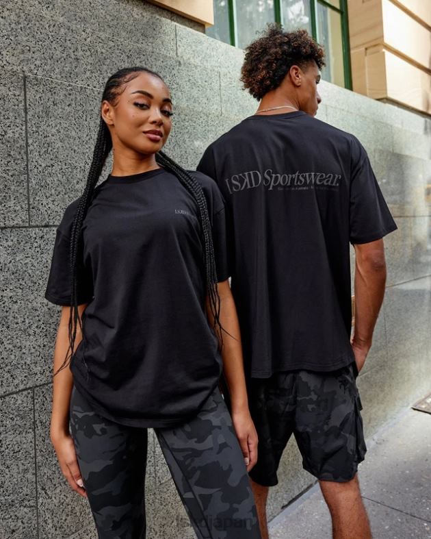 モーション フレックスコットン T シャツ オーバーサイズ - ブラックブラック LSKD ユニセックス 衣服 082HP249