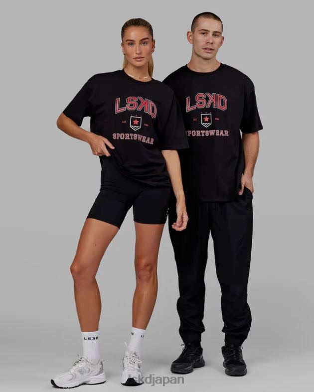 スポーツ部オーバーサイズ T シャツ - ブラックレッド LSKD ユニセックス 衣服 082HP275