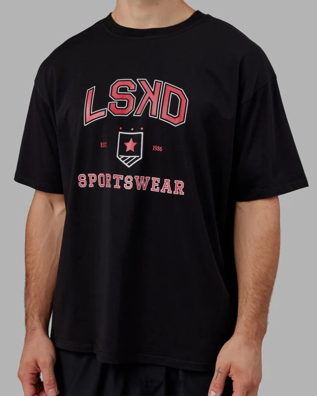 スポーツ部オーバーサイズ T シャツ - ブラックレッド LSKD ユニセックス 衣服 082HP275