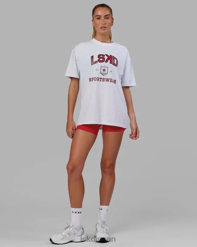 スポーツ部オーバーサイズ T シャツ - ホワイトレッド LSKD ユニセックス 衣服 082HP276