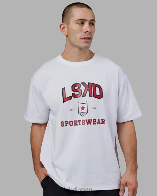 スポーツ部オーバーサイズ T シャツ - ホワイトレッド LSKD ユニセックス 衣服 082HP276