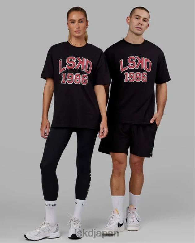 同窓生ヘビーウェイト T シャツ オーバーサイズ - ブラックレッド LSKD ユニセックス 衣服 082HP329