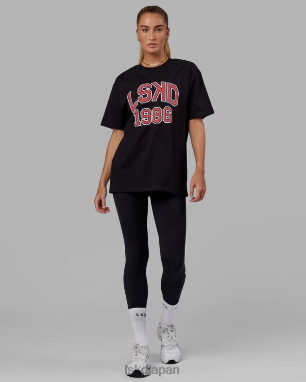 同窓生ヘビーウェイト T シャツ オーバーサイズ - ブラックレッド LSKD ユニセックス 衣服 082HP329