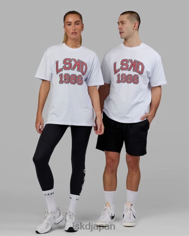 同窓会ヘビーウェイト T シャツ オーバーサイズ - ホワイトレッド LSKD ユニセックス 衣服 082HP330