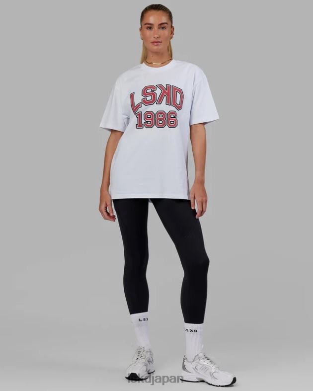 同窓会ヘビーウェイト T シャツ オーバーサイズ - ホワイトレッド LSKD ユニセックス 衣服 082HP330