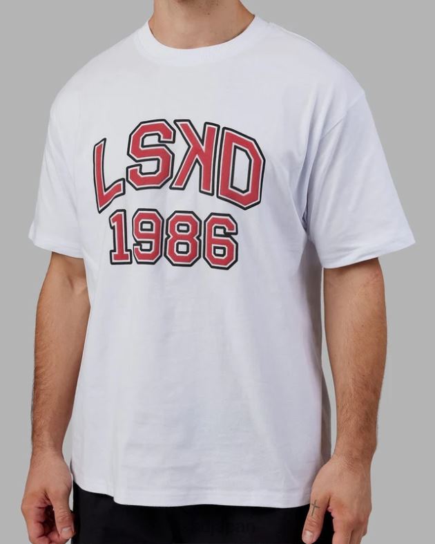 同窓会ヘビーウェイト T シャツ オーバーサイズ - ホワイトレッド LSKD ユニセックス 衣服 082HP330