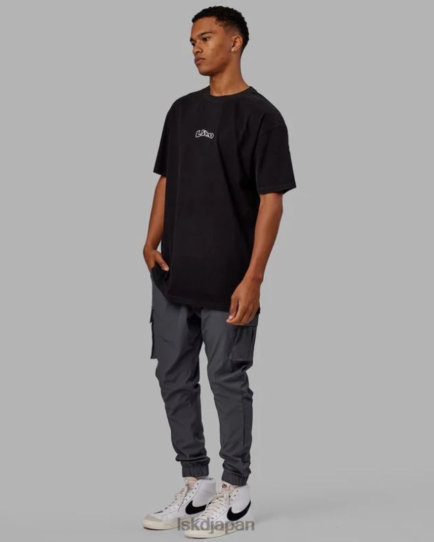 マッドハッピー ヘビーウェイト延縄 T シャツ オーバーサイズ - ブラック LSKD 男性 衣服 082HP966